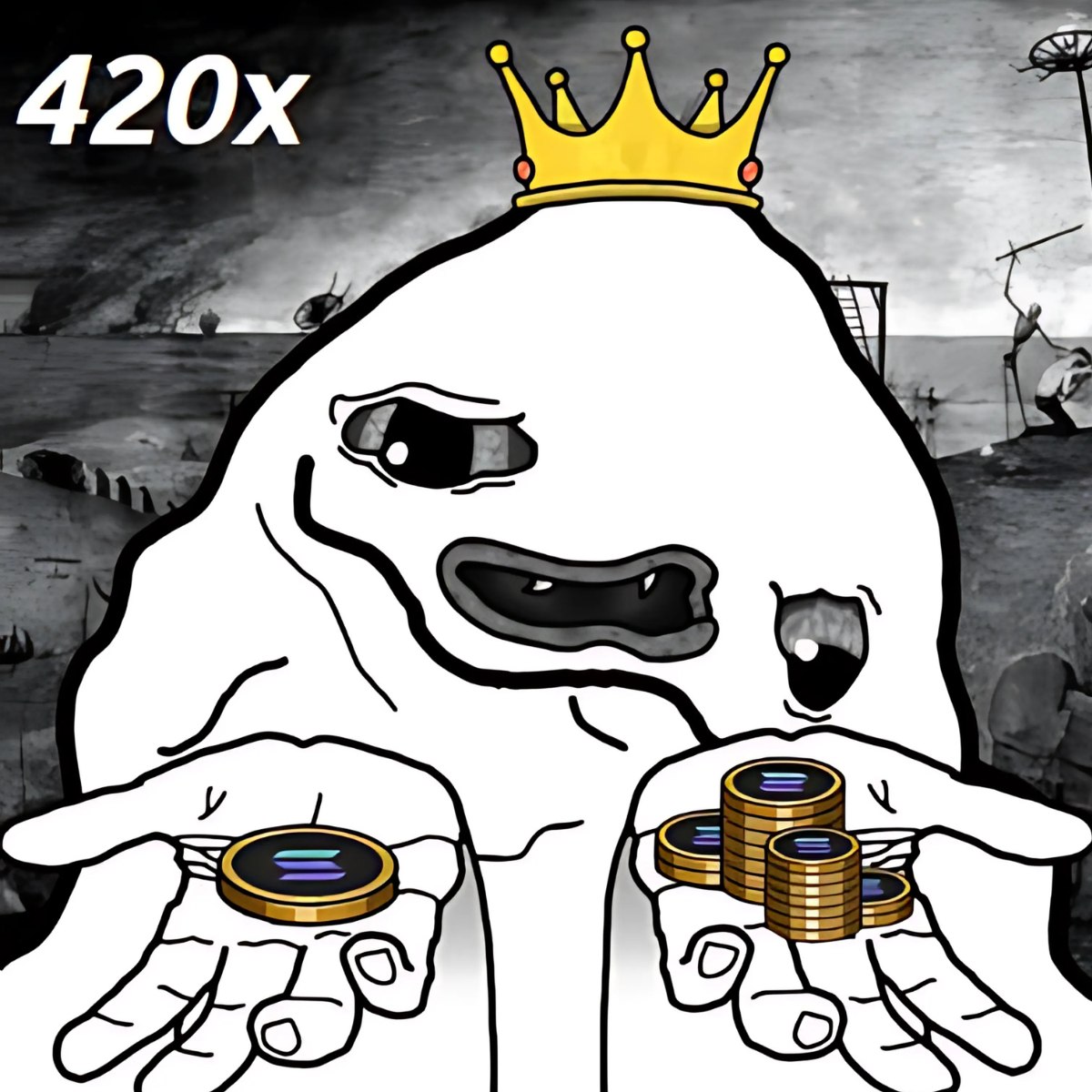 420x crowned ghost character with coins